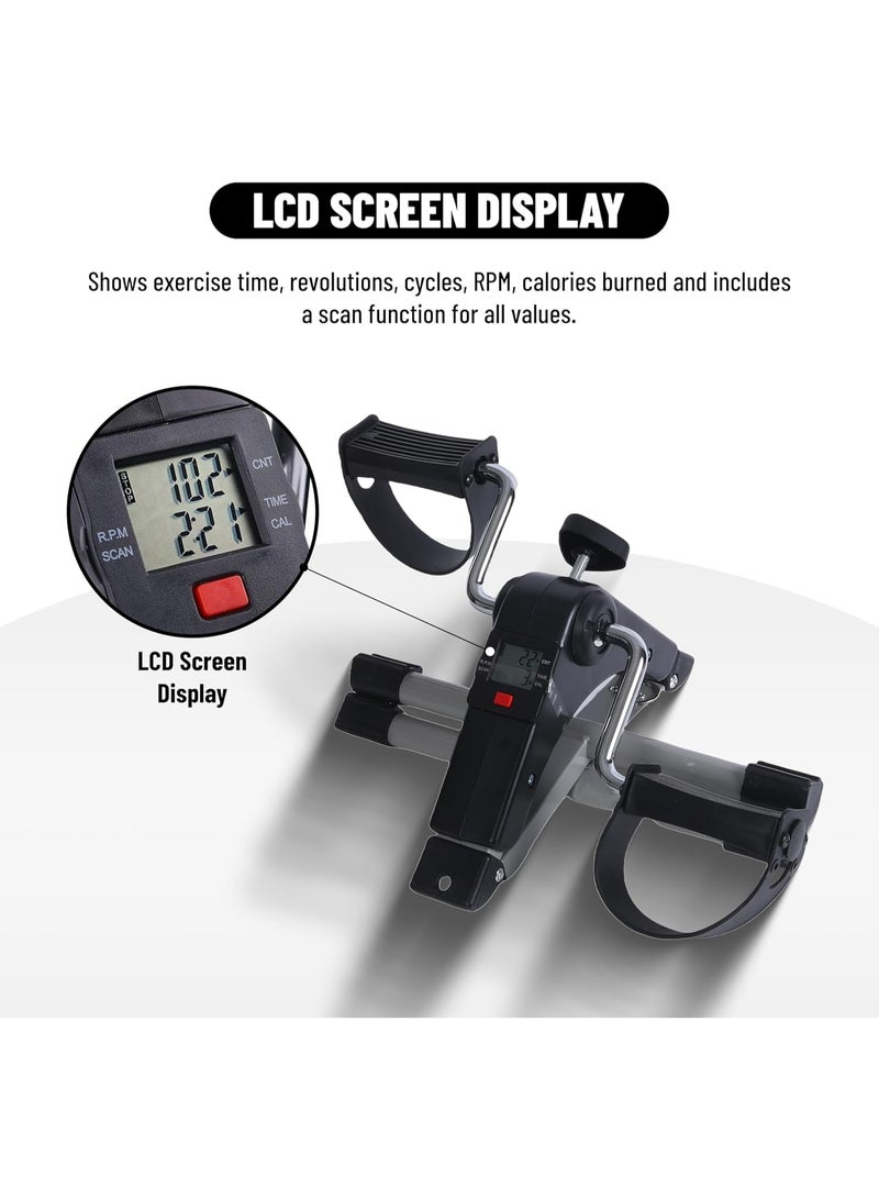 بلا نهاية جهاز تمرين الدواسة القابل للطي مع شاشة LCD | أزرق | المواد: سبائك الصلب | دراجة تمرين صغيرة تحت المكتب، دراجة يدوية للقدم، محمولة، آلة تمرين الذراع والساق | للرجال والنساء - Image 4
