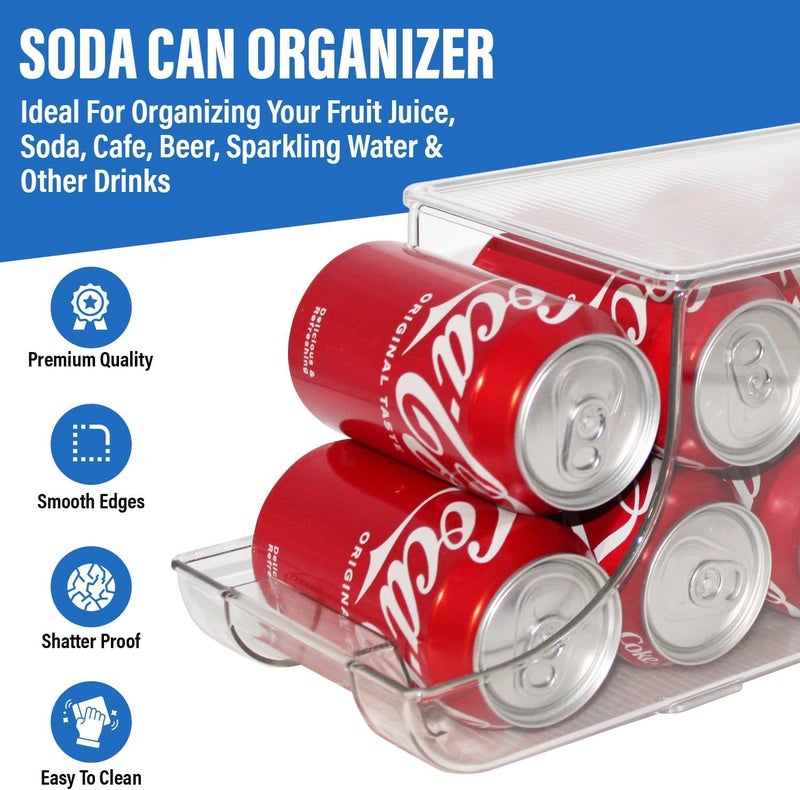 ShelfShaper Soda Can Organizer with Lids, Stackable Soda Can Dispenser for Refrigerator, Clear Can Holder Organization and Storage Bins for Fridge, Kitchen, Countertop, Drink Pantry Organizers, Holds 12 Cans Each - Image 2