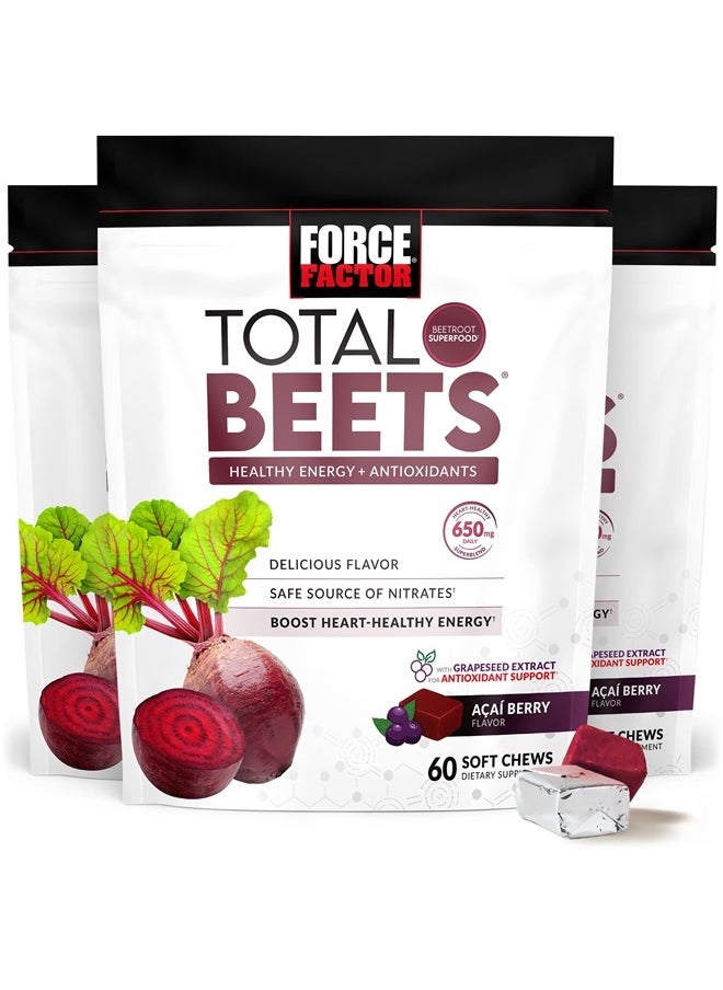 Force Factor Total Beets Soft Chews with Beetroot, Nitrates, L-Citrulline, Grapeseed Extract Superfood, 180 Count, 3-Pack  - Image 1