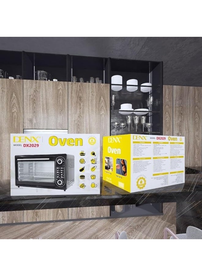 DENX DX2529 Electric Oven 48L – Powerful 2200W Countertop Oven with Rotisserie & Convection, Adjustable Temperature Control, Timer, Multiple Cooking Functions for Baking, Grilling, Roasting & Toasting - Image 3