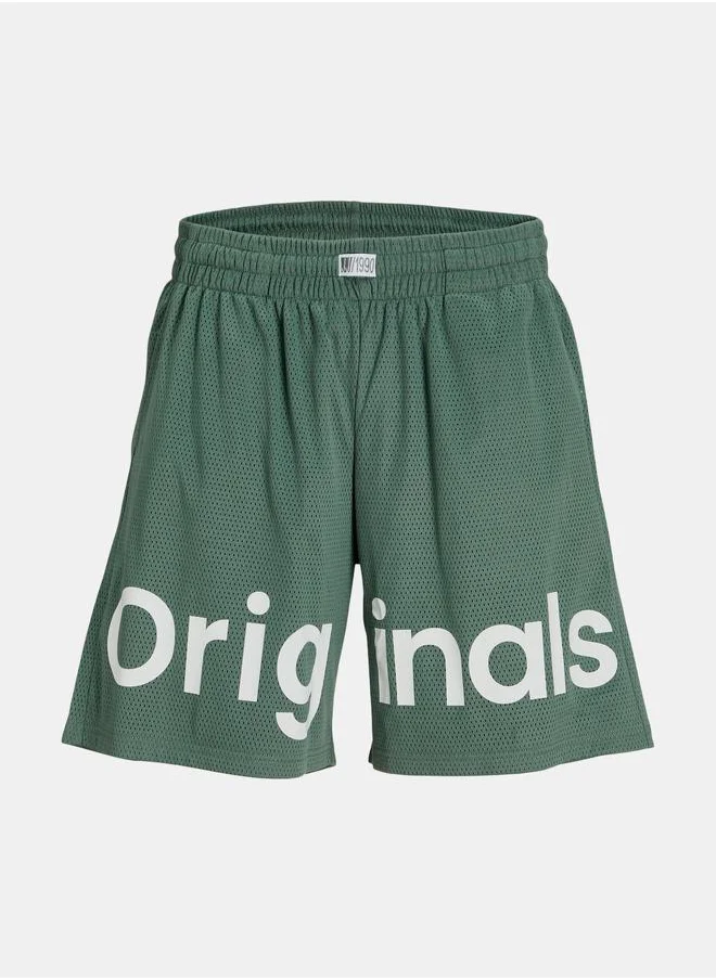JACK & JONES Logo Print Mesh Shorts with Elastic Waistband