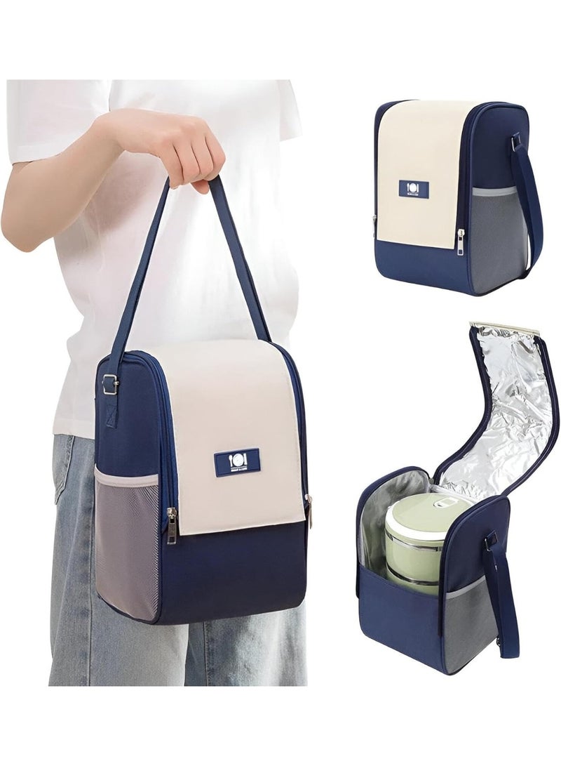 هابي هوم حقيبة تبريد معزولة محمولة حقيبة غداء كروس مانعة للتسرب حقيبة حفظ الطعام والمشروبات الساخنة والباردة محمولة قابلة للطي من قماش أكسفورد للعمل والمدرسة والتخييم والسفر- أزرق غامق - Image 3