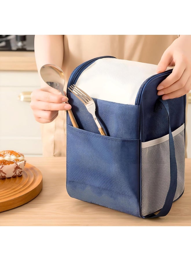 هابي هوم حقيبة تبريد معزولة محمولة حقيبة غداء كروس مانعة للتسرب حقيبة حفظ الطعام والمشروبات الساخنة والباردة محمولة قابلة للطي من قماش أكسفورد للعمل والمدرسة والتخييم والسفر- أزرق غامق - Image 5
