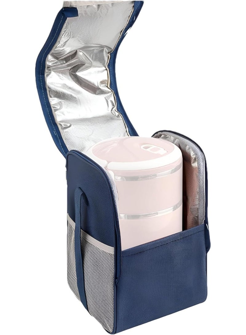 هابي هوم حقيبة تبريد معزولة محمولة حقيبة غداء كروس مانعة للتسرب حقيبة حفظ الطعام والمشروبات الساخنة والباردة محمولة قابلة للطي من قماش أكسفورد للعمل والمدرسة والتخييم والسفر- أزرق غامق - Image 4