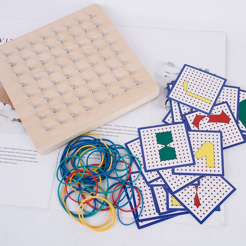 Wooden Early Education Mathematics Nail Board Geometry With Card Graphics Creative Rubber Band Nail Board Kindergarten Montessori Teaching Aids - Image 1