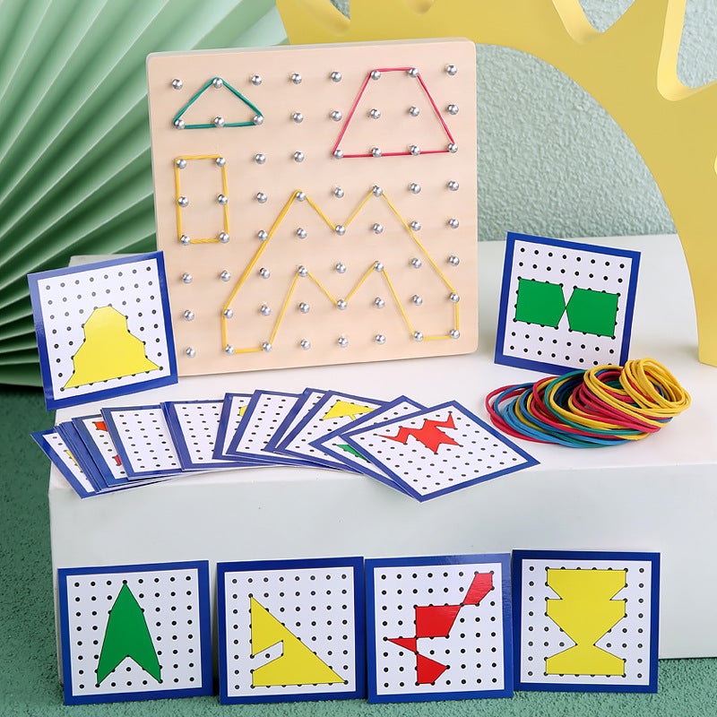 Wooden Early Education Mathematics Nail Board Geometry With Card Graphics Creative Rubber Band Nail Board Kindergarten Montessori Teaching Aids - Image 2