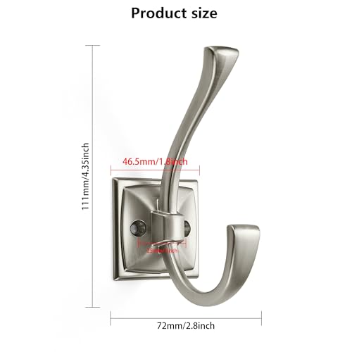 CABDM 10 Pack Decorative Heavy Duty Towel Hooks for Hanging Robe Double Satin Nickel Coat Hooks Wall Mounted with Screws for Key Towel Bags Cup Hat - Image 3