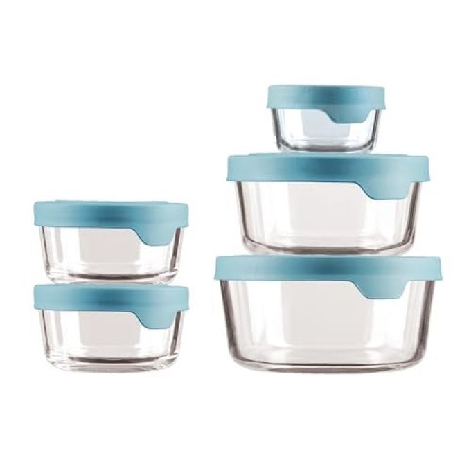 Anchor Hocking TrueSeal 10-piece Glass Food Storage Containers with Airtight Lids, Mineral Blue - Image 1