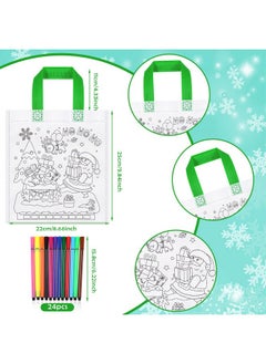 HOWAF HOWAF 12pcs Christmas Coloring Goodie Bags with Paint Pens for Kids, Xmas Santa Coloring Candy Bags HO HO HO Coloring Gift Bags, Merry Christmas Reusable Canvas Bag Party Favors Coloring  - Image 2