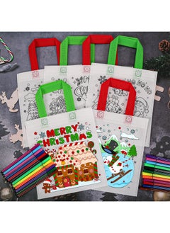 HOWAF HOWAF 12pcs Christmas Coloring Goodie Bags with Paint Pens for Kids, Xmas Santa Coloring Candy Bags HO HO HO Coloring Gift Bags, Merry Christmas Reusable Canvas Bag Party Favors Coloring  - Image 4