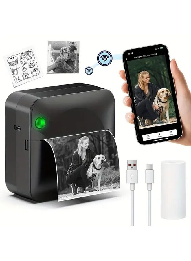 طابعة ملصقات حرارية صغيرة سوداء لاسلكية محمولة للصور والملاحظات والمذكرات - Image 1