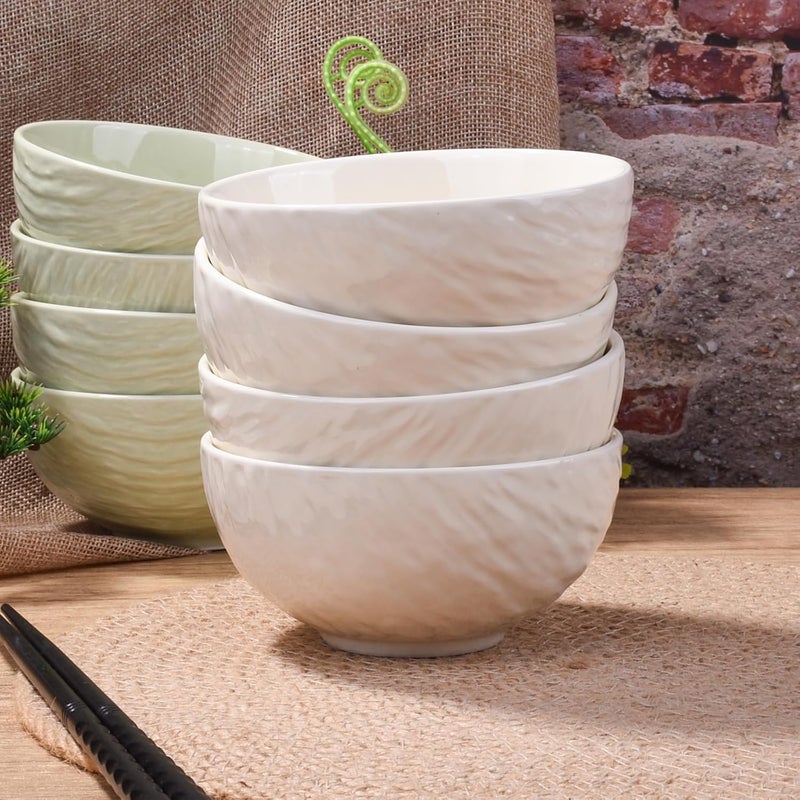 LMRLCS Ceramic Rice Bowls Set of 4 Porcelain Cereal Bowls Sushi Bowls Sauce Bowls 4.5 Inch (Light yellow) - Image 2