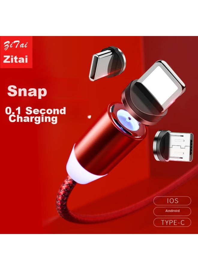 Zitai Magnetic Data Cable 3-in Apple Type-c/android Magnetic Fast Charging Phone Charger Cable For Iphone 14/13/12, Huawei, Xiaomi, Honor, 2 Meters, Red - Image 2