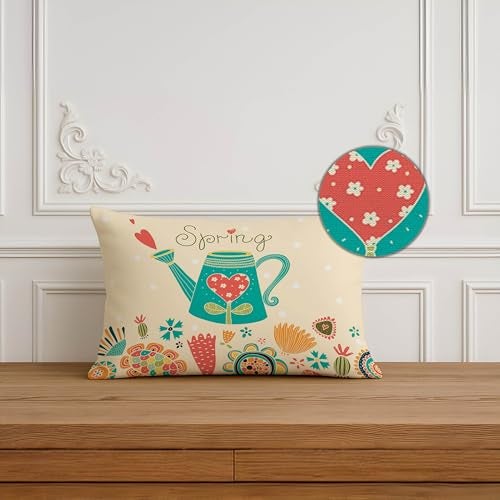 BRICK HOME Set of 2 Polycotton Printed Cushion Covers 12x18 Inches | Spring Floral & Bird Design | Multicolor Pastel on Beige | Soft Decorative Pillow Covers for Sofa, Couch & Living Room - Image 3