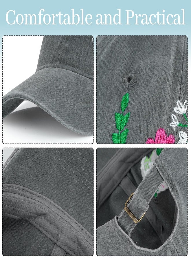 هوفيوكس قبعة بيسبول مطرزة بالزهور من هوفوكس، قبعة بيسبول نسائية، قبعة عصرية مطرزة بالزهور، هدية رائعة للنساء، لون رمادي - Image 3