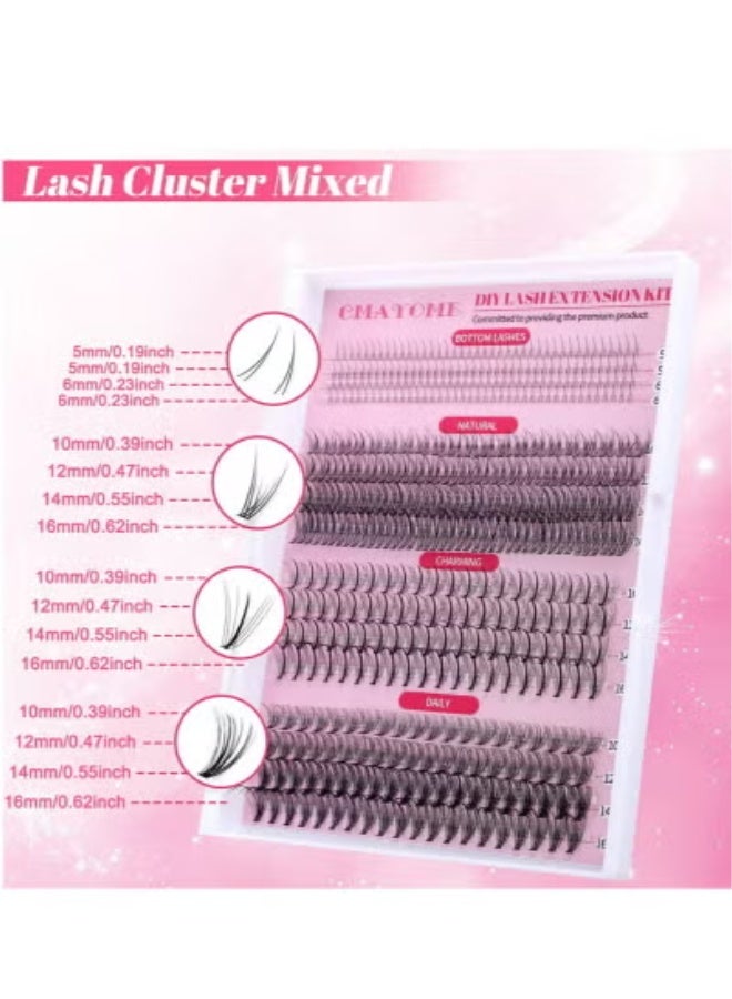 Lash Clusters Kit - 484Pcs Individual Eyelashes Multi-type Mixed Natural Bottom Lashes, Volume Lashes,7D Spikes Fans, 20D Clusters Eyelash Extension Kit - Image 2
