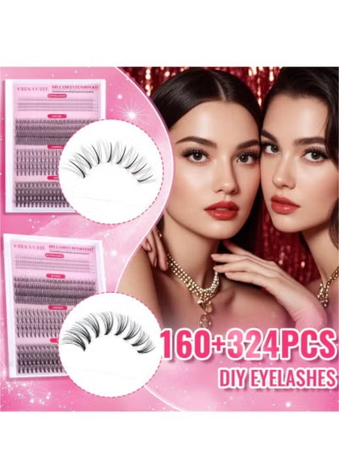 Lash Clusters Kit - 484Pcs Individual Eyelashes Multi-type Mixed Natural Bottom Lashes, Volume Lashes,7D Spikes Fans, 20D Clusters Eyelash Extension Kit - Image 3