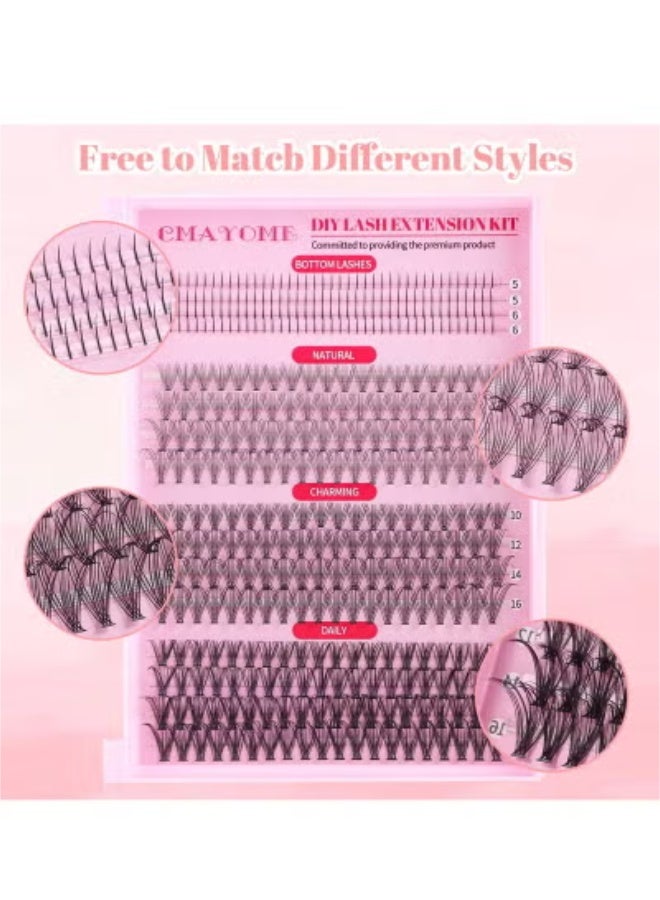 Lash Clusters Kit - 484Pcs Individual Eyelashes Multi-type Mixed Natural Bottom Lashes, Volume Lashes,7D Spikes Fans, 20D Clusters Eyelash Extension Kit - Image 4