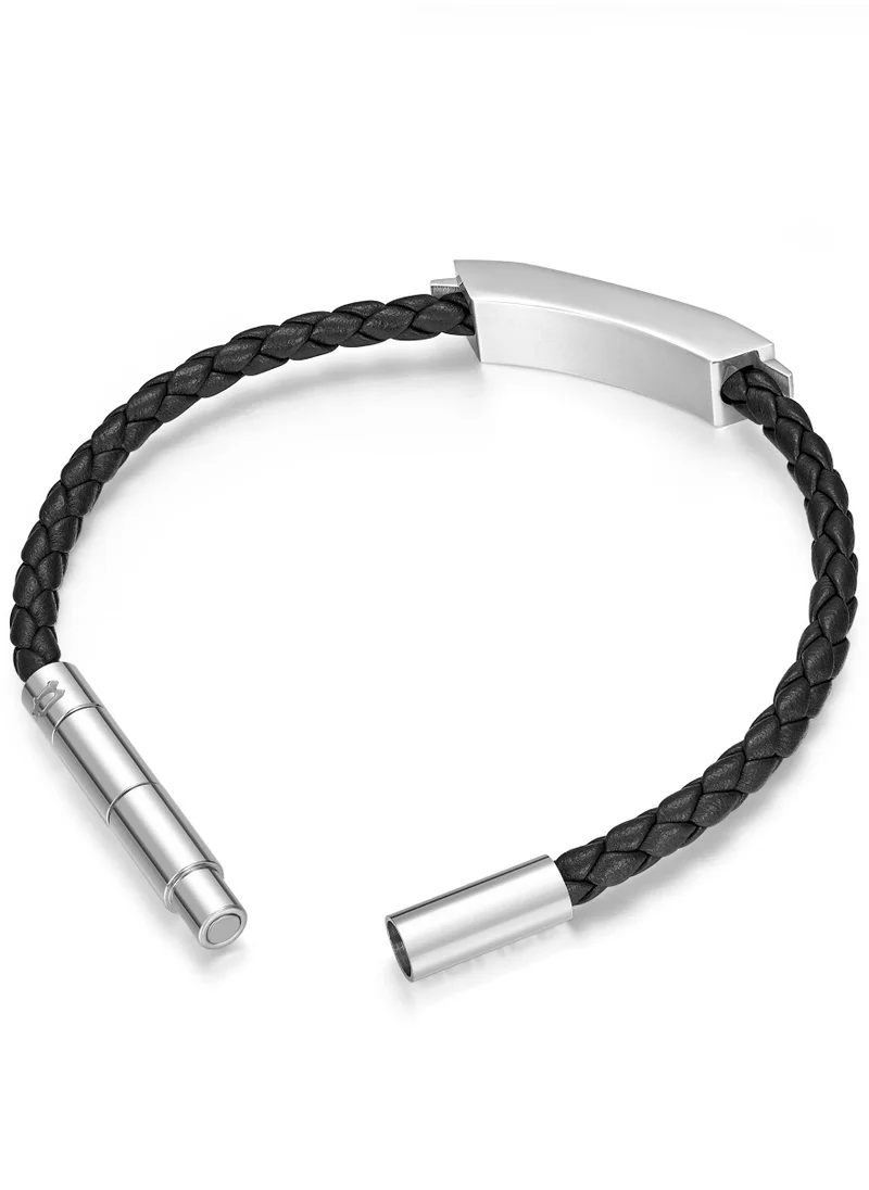 بوليس Gripcord Black Leather Stainless Steel Gents BraceletPEAGB0038103