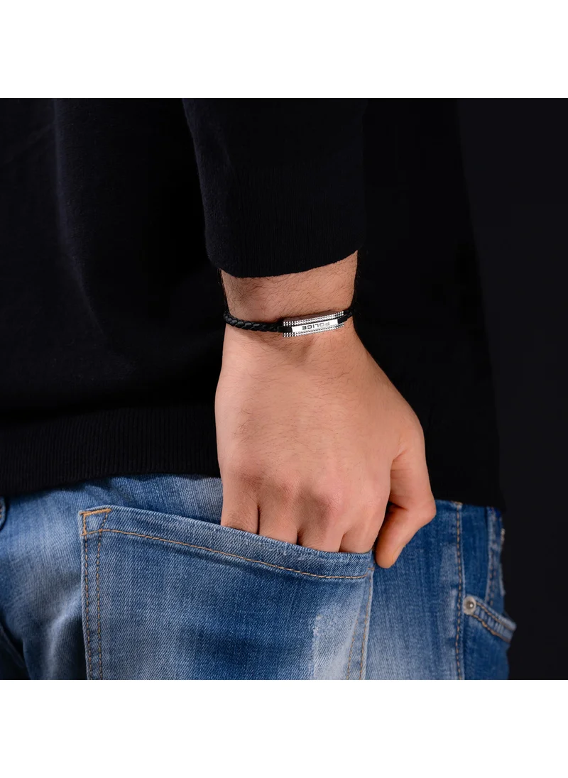 بوليس Gripcord Black Leather Stainless Steel Gents BraceletPEAGB0038103