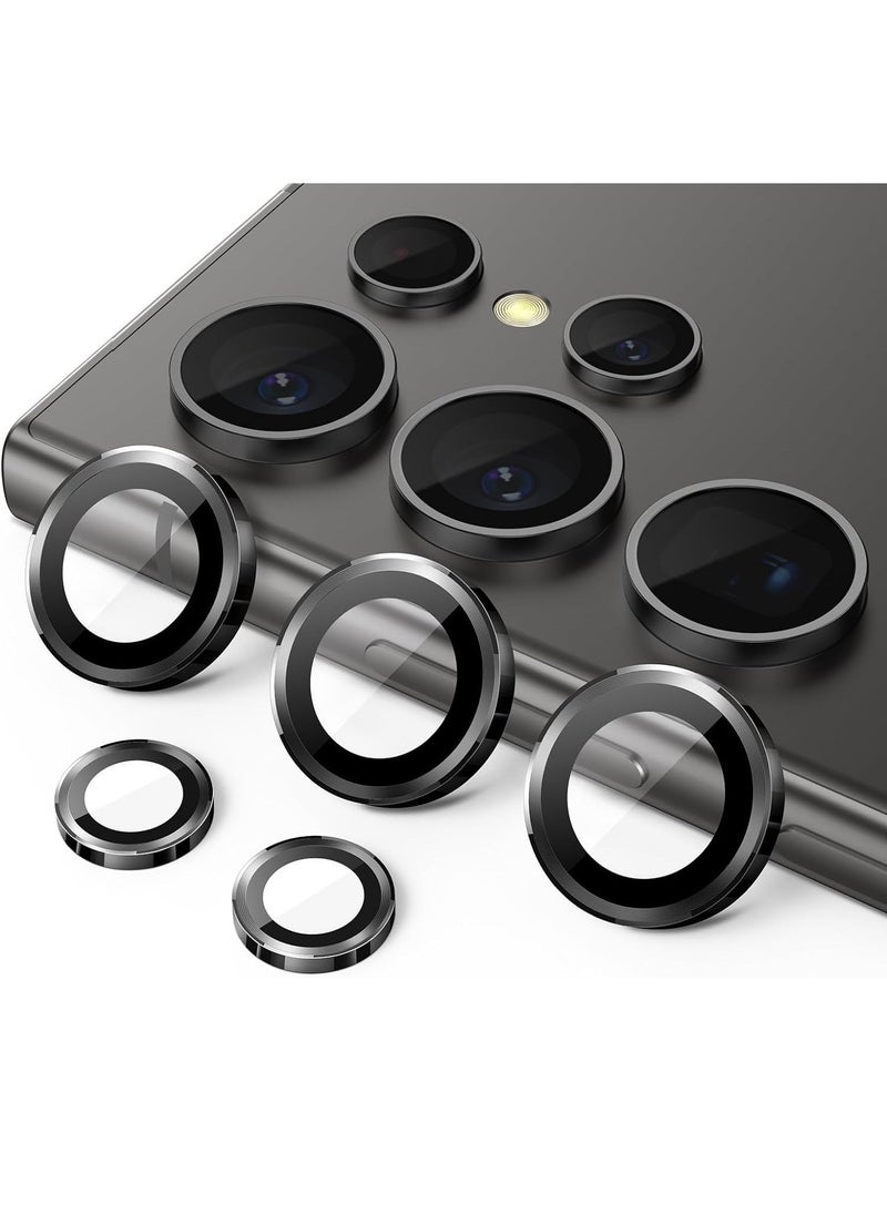 Raxoom Camera Lens Protector for Samsung Galaxy S24 Ultra, 9H Tempered Glass Metal Individual Ring Cover, Easy Installation Tray, HD Clear, 1 Set (Black) - Image 1