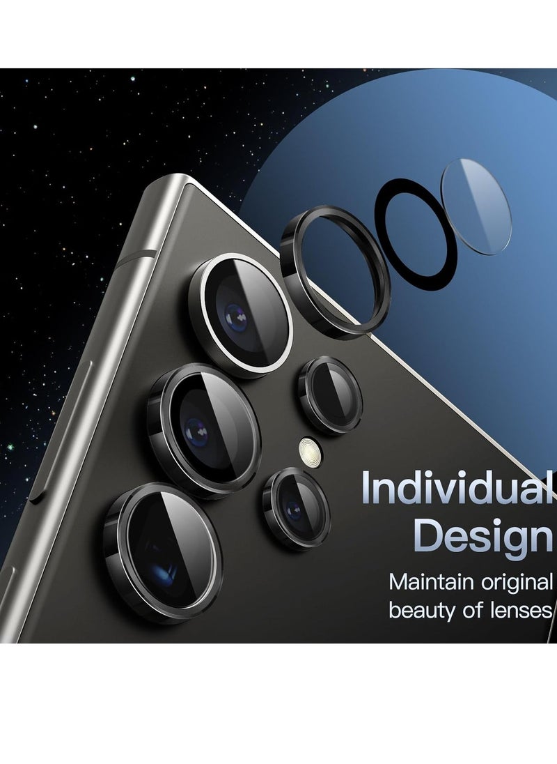 Raxoom Camera Lens Protector for Samsung Galaxy S24 Ultra, 9H Tempered Glass Metal Individual Ring Cover, Easy Installation Tray, HD Clear, 1 Set (Black) - Image 2