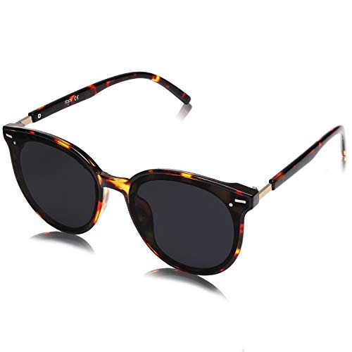 SOJOS Classic Round Sunglasses for Women Men Retro Vintage Large Plastic Frame BLOSSOM SJ2067 with Leopard FrameGrey Lens - Image 1