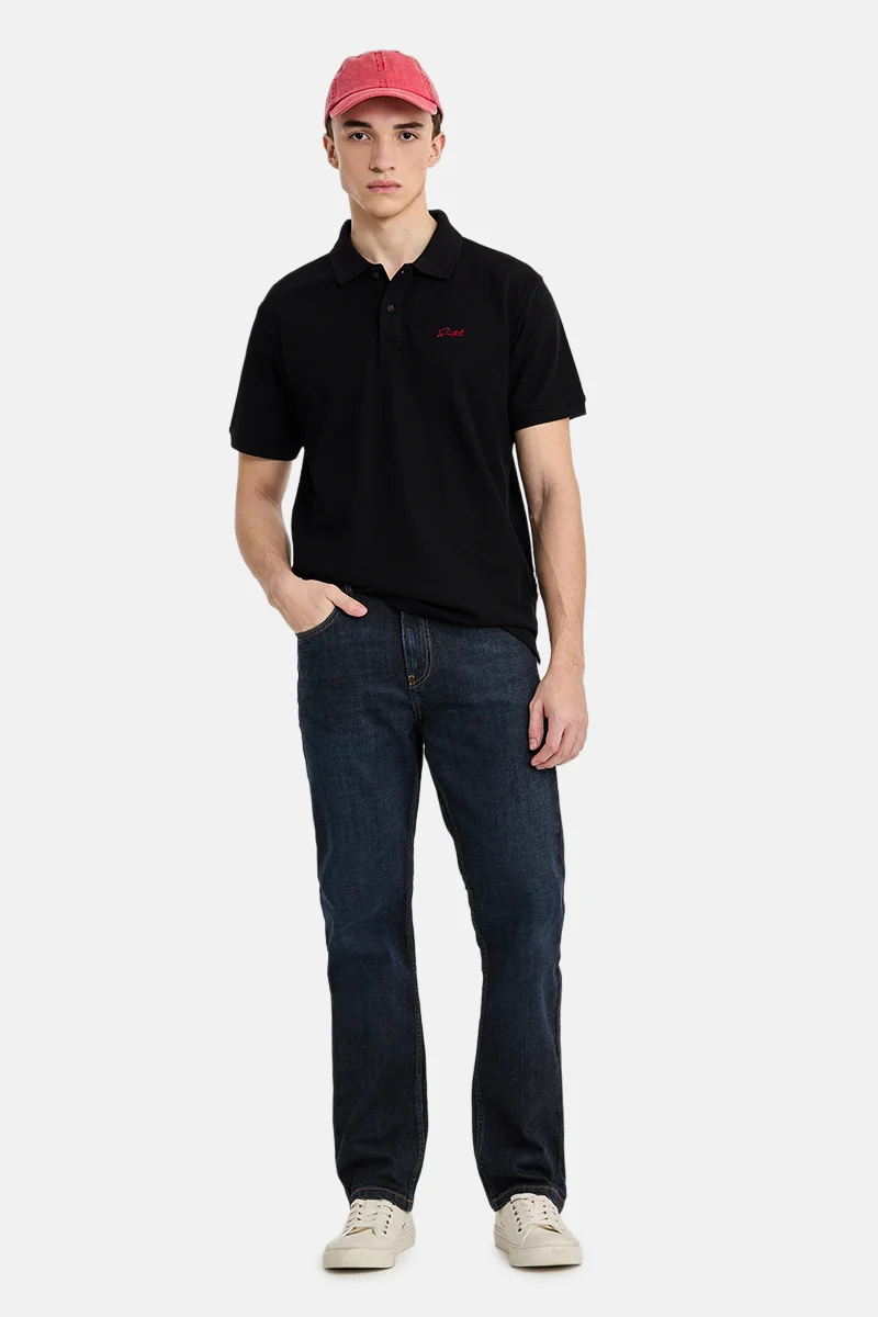 سنيتش Black Solid Half Sleeve Regular Fit Casual T-Shirt