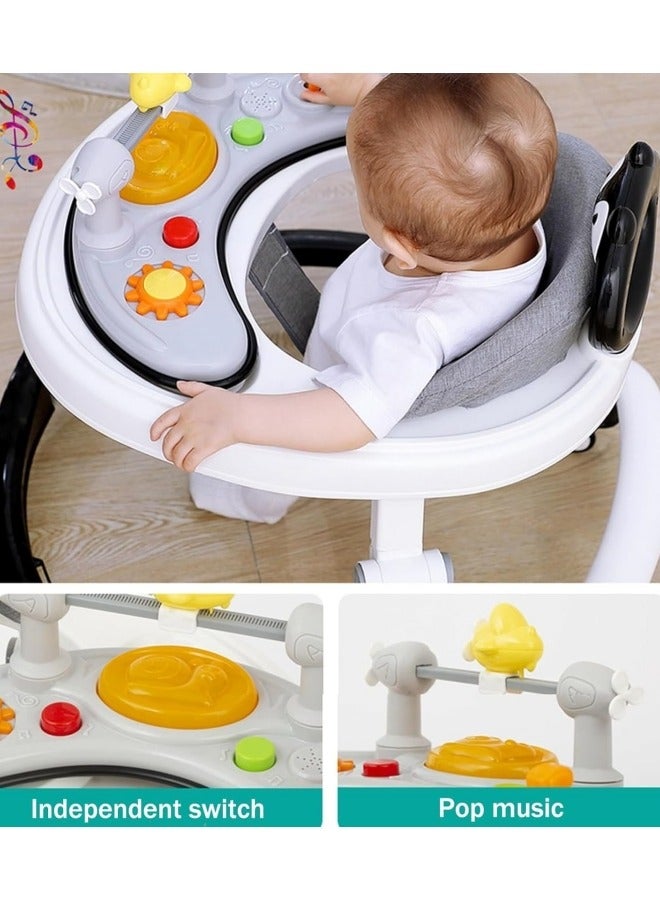 GGEROU Baby Stroller Silent Wheel Anti o-shaped Leg Anti Fall Anti Rollover Walker Assistance Can Sit On A Handcart U-shaped with Music Disc And Foot Pad, Walking Short Push Handle and Adult Long Push Hand  - Image 5