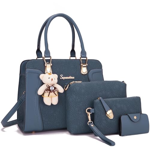 Soperwillton Women's Fashion Handbags Tote Bags Shoulder Bag Top Handle Satchel Purse Set 4pcs - Image 1