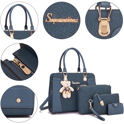 Soperwillton Women's Fashion Handbags Tote Bags Shoulder Bag Top Handle Satchel Purse Set 4pcs - Image 4