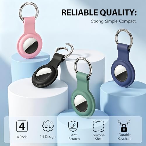 Linsaner [4 Pack] Holder for AirTag 2nd Gen (2026) & 1st Gen, Silicone Case Keychain Key Ring, Protective Cover for Apple for Air Tags, GPS Finder Accessories,Black/Blue/White/Red - Image 2