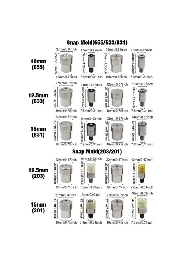 Snap Mold Sets 655 633 831 Hand Press Machine Leather Craft Rivet Molds Kit Metal Button Molds Set Eyelets Mold Kit - Image 4