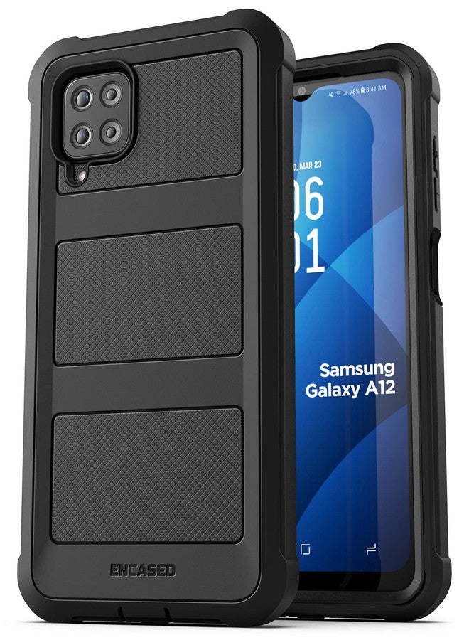 Encased Falcon Designed for Samsung Galaxy A12 Belt Clip Case, Full Body Protective Phone Case with Holster (Black) - Image 2