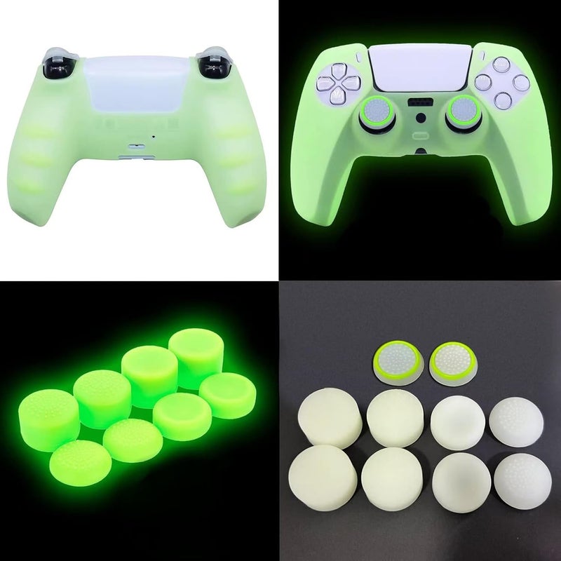 HLRAO Anti Slip Glow in The Dark Protective Silicone Cover Skin Grips Compatible with PS5 Controller,8 PCS Thumb Grips Caps and 2 Grips Caps Glow in The Dark. - Image 3