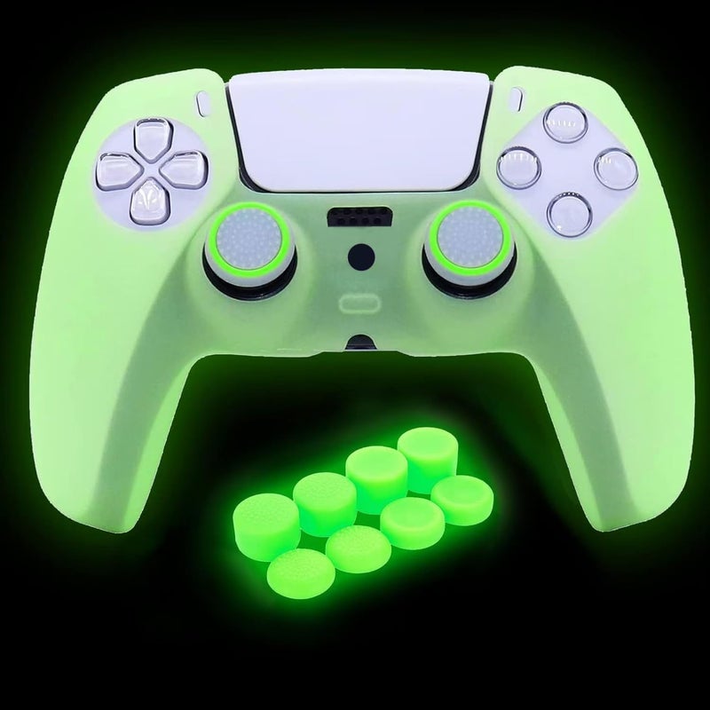 HLRAO Anti Slip Glow in The Dark Protective Silicone Cover Skin Grips Compatible with PS5 Controller,8 PCS Thumb Grips Caps and 2 Grips Caps Glow in The Dark. - Image 1