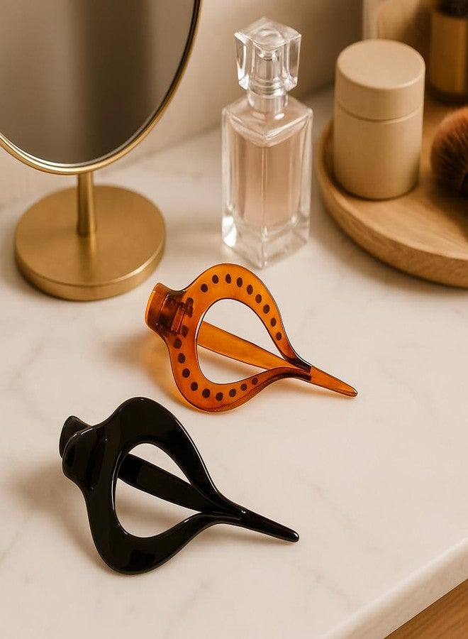 BIG BOX 2 pcs Flat Hair Clips for Women French Concord Claw Clips for Thick Hair Strong Hold No Slip Grip Hair Claw Clip Glossy Hair Clips for Thin Hair, Black & Amber - Image 1