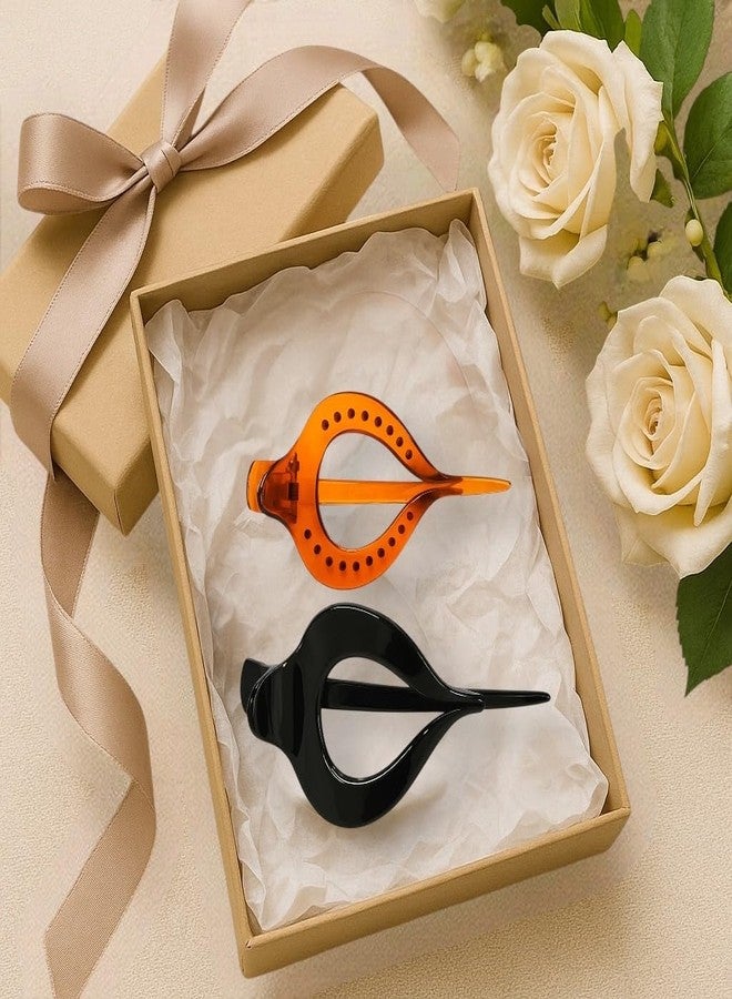BIG BOX 2 pcs Flat Hair Clips for Women French Concord Claw Clips for Thick Hair Strong Hold No Slip Grip Hair Claw Clip Glossy Hair Clips for Thin Hair, Black & Amber - Image 2