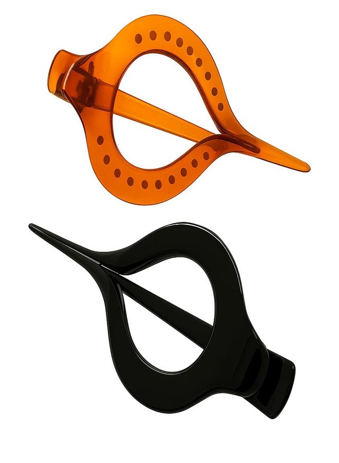 BIG BOX 2 pcs Flat Hair Clips for Women French Concord Claw Clips for Thick Hair Strong Hold No Slip Grip Hair Claw Clip Glossy Hair Clips for Thin Hair, Black & Amber - Image 5