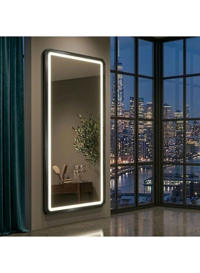 ديكور هيلز مرآة ديكورهيلز LED بطول كامل 170 × 70 سم، إطار من سبائك الألومنيوم، مرآة تزيين أرضية أو مثبتة على الحائط مع تحكم باللمس، 3 أوضاع إضاءة ملونة، إضاءة LED قابلة للتعتيم، أسود - Image 2