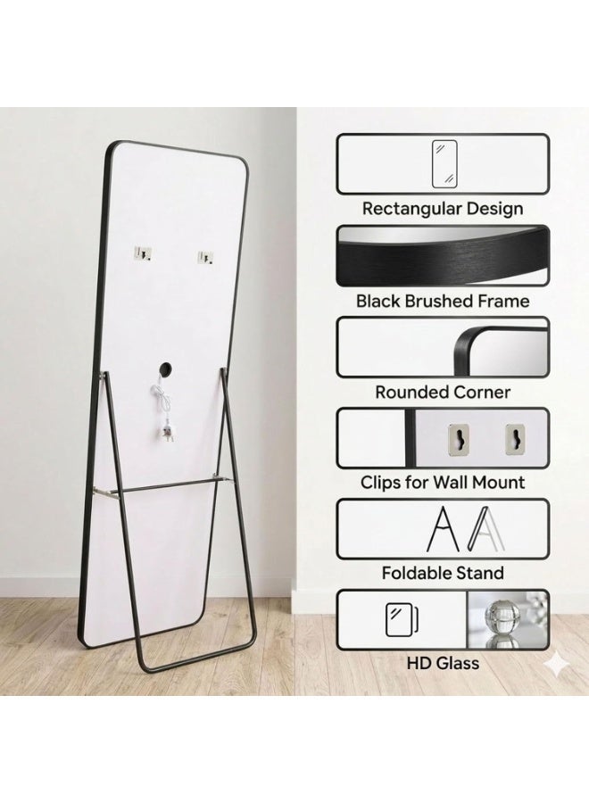 ديكور هيلز مرآة ديكورهيلز LED بطول كامل 170 × 70 سم، إطار من سبائك الألومنيوم، مرآة تزيين أرضية أو مثبتة على الحائط مع تحكم باللمس، 3 أوضاع إضاءة ملونة، إضاءة LED قابلة للتعتيم، أسود - Image 4