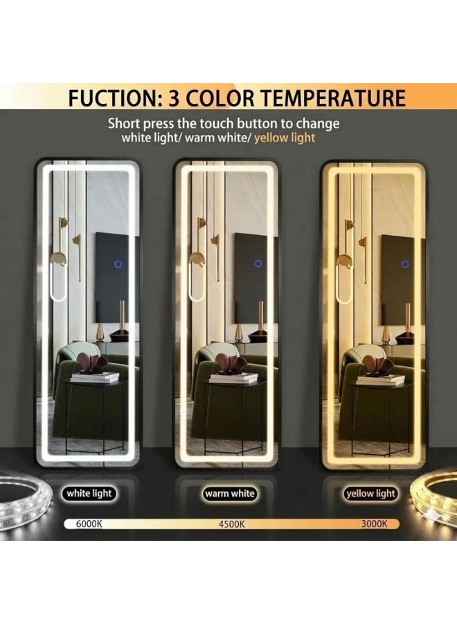 ديكور هيلز مرآة ديكورهيلز LED بطول كامل 170 × 70 سم، إطار من سبائك الألومنيوم، مرآة تزيين أرضية أو مثبتة على الحائط مع تحكم باللمس، 3 أوضاع إضاءة ملونة، إضاءة LED قابلة للتعتيم، أسود - Image 5