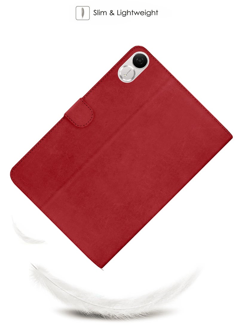 دبليو تيك غطاء Flip Case مغناطيسي بحواف جلدية PU لجهاز Honor Pad V9 11.5 بوصة 2024 (11.5 بوصة) - أحمر - Image 2