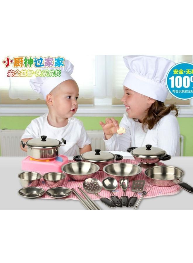 Anti-fall Children's Stainless Steel Kitchen Play House Toys Suit Primary School Students Do Housework Cooking Tableware