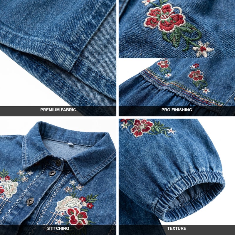 Light Jeans - Long Denim Dress with Embroidered Design and Full Sleeves, Dark Blue Color, Suitable for Daily & Formal Occasions, Combines Elegance & Comfort - Size XL (90 KG) - Image 5