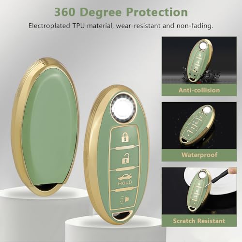 PIFOOG Key Fob Cover Fit for Nissan 4 Button Altima Rogue Sentra Murano Kicks Armada Pathfinder Versa Titan Leaf Green Car Keys Case Shell Protector Covers Accessories Bling Keychain Girly TPU - Image 3