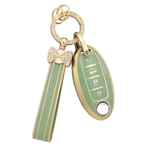 PIFOOG Key Fob Cover Fit for Nissan 4 Button Altima Rogue Sentra Murano Kicks Armada Pathfinder Versa Titan Leaf Green Car Keys Case Shell Protector Covers Accessories Bling Keychain Girly TPU - Image 1