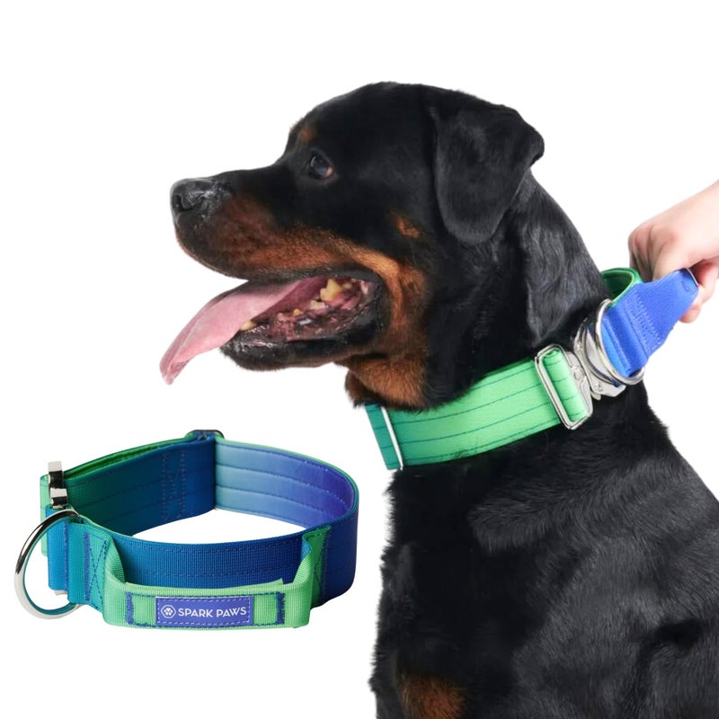Spark Paws Tactical Dog Collar - Heavy Duty, Premium Quality, Thick and Durable for Large and Medium Dogs - Lime Wave - L - Image 1