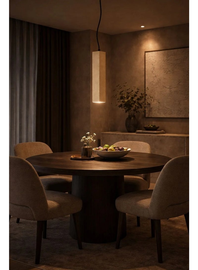 Natural stone cylindrical pendant light, thirty-five centimeters tall, featuring a replaceable G9 bulb for soft, elegant, modern ambient illumination - Image 5