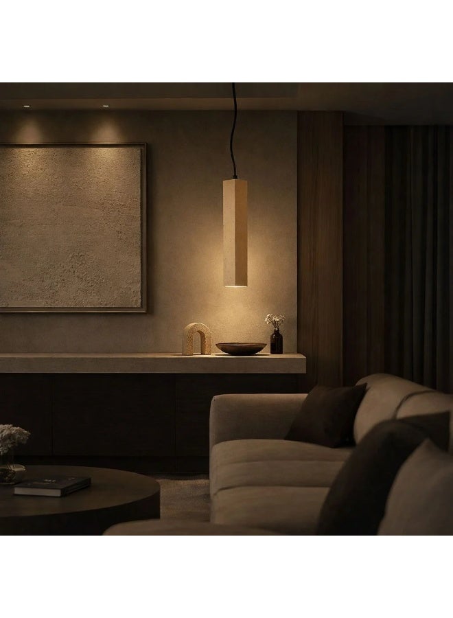 Natural stone cylindrical pendant light, thirty-five centimeters tall, featuring a replaceable G9 bulb for soft, elegant, modern ambient illumination - Image 2